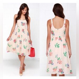 BB Dakota Heleen Peach Floral Print MIDI Fit & Flare Tulle Strappy Dress Lulu’s